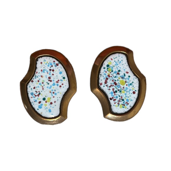 Vintage Jewelry - Vintage Copper Confetti  Enameled Clip On Earrings